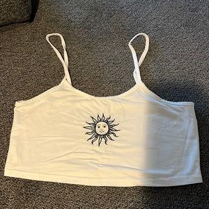 white cropped tank top with sun embroidery
